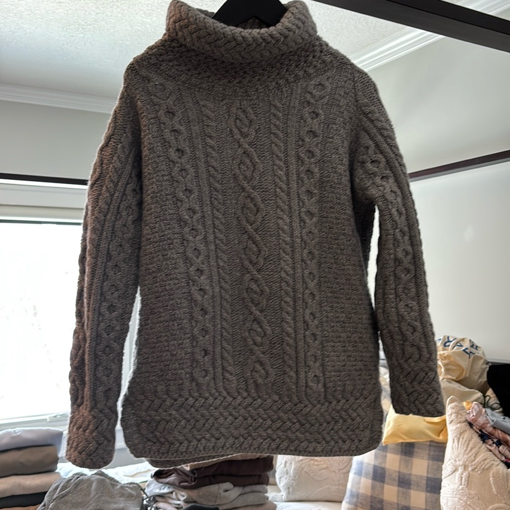 Cozy Gray Cable Knit Turtleneck Sweater